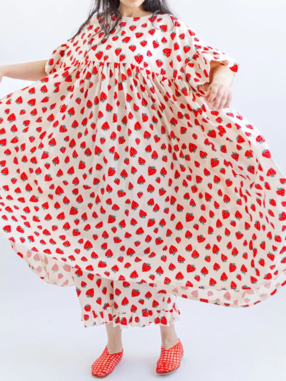 Nettle Studios Strawberry Cotton Poplin Mushroom Dress - OS+ - Picture 3 of 6